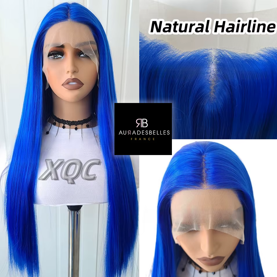 Billie : Perruque bleue lisse, 28 pouces