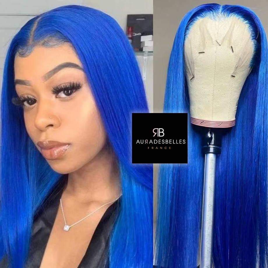 Billie : Perruque bleue lisse, 28 pouces