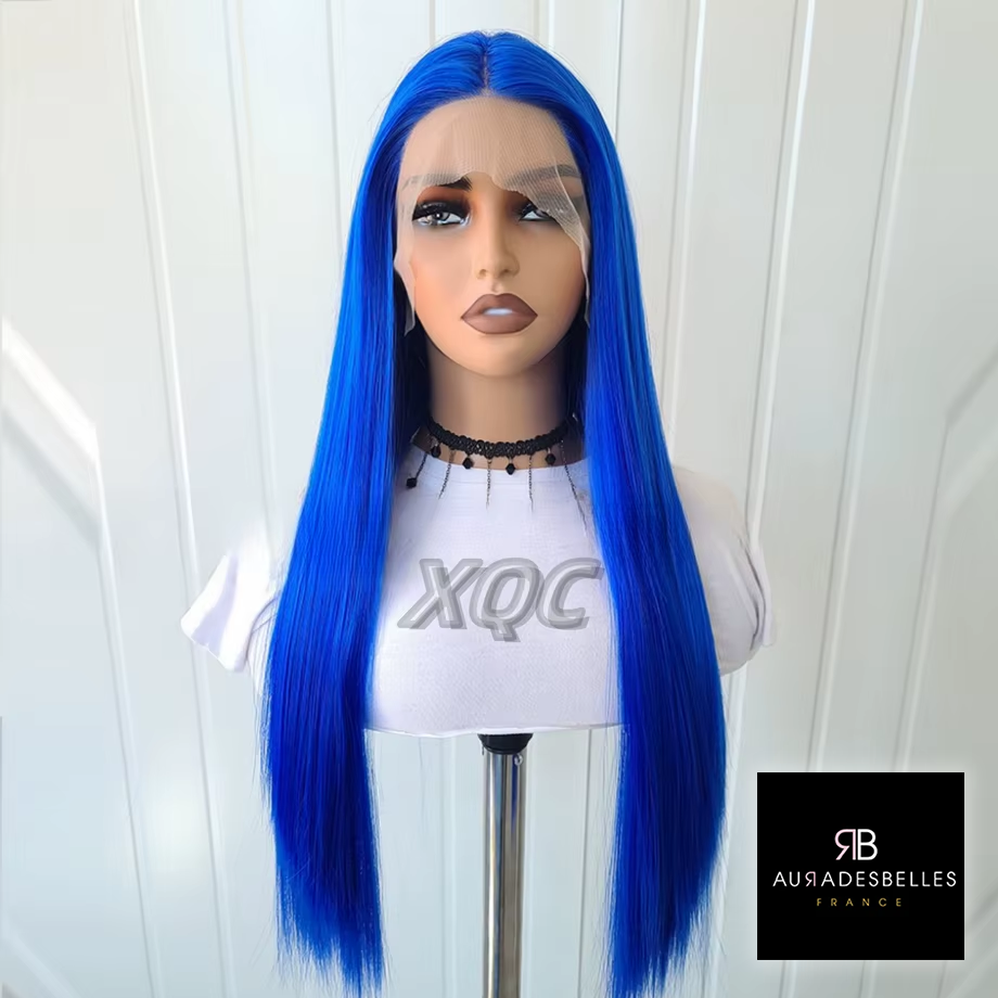 Billie : Perruque bleue lisse, 28 pouces