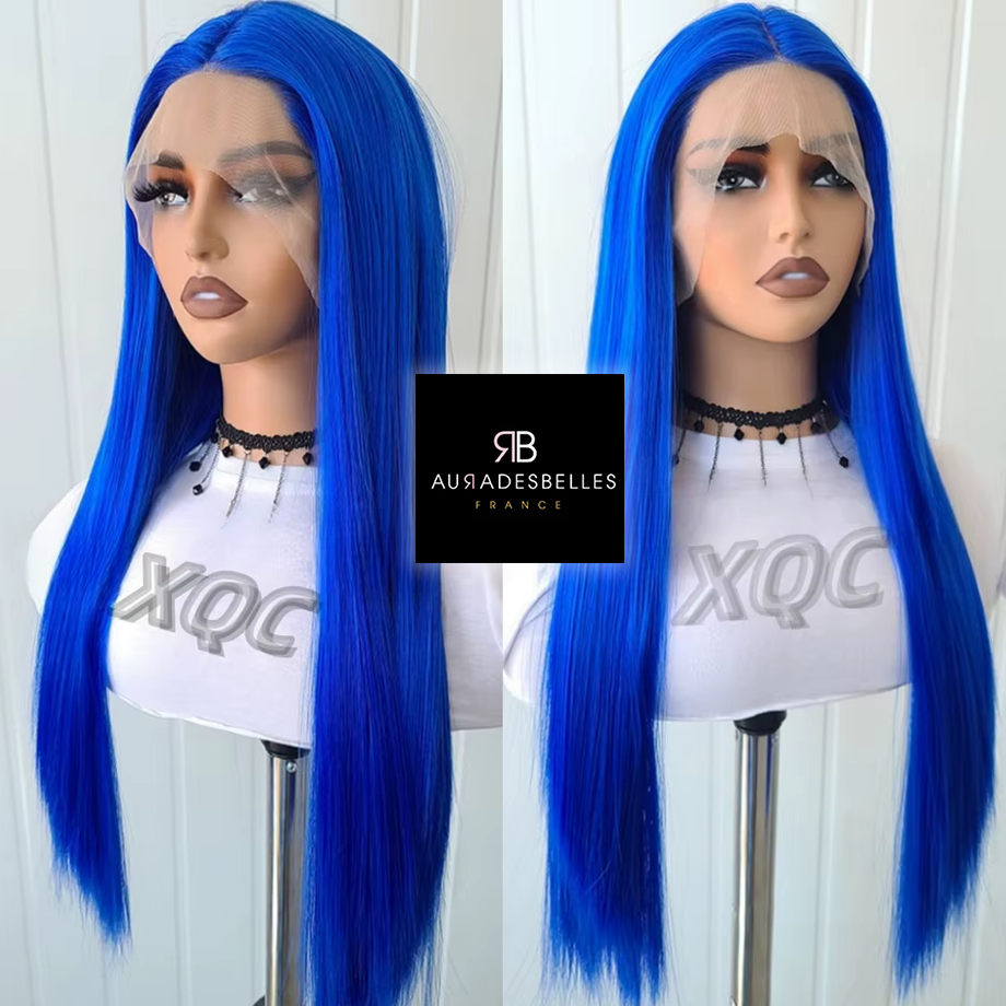 Billie : Perruque bleue lisse, 28 pouces